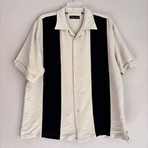 Milano Bay Mens Casual Dress Shirt Short Sleeve Black/Beige Extra Large
